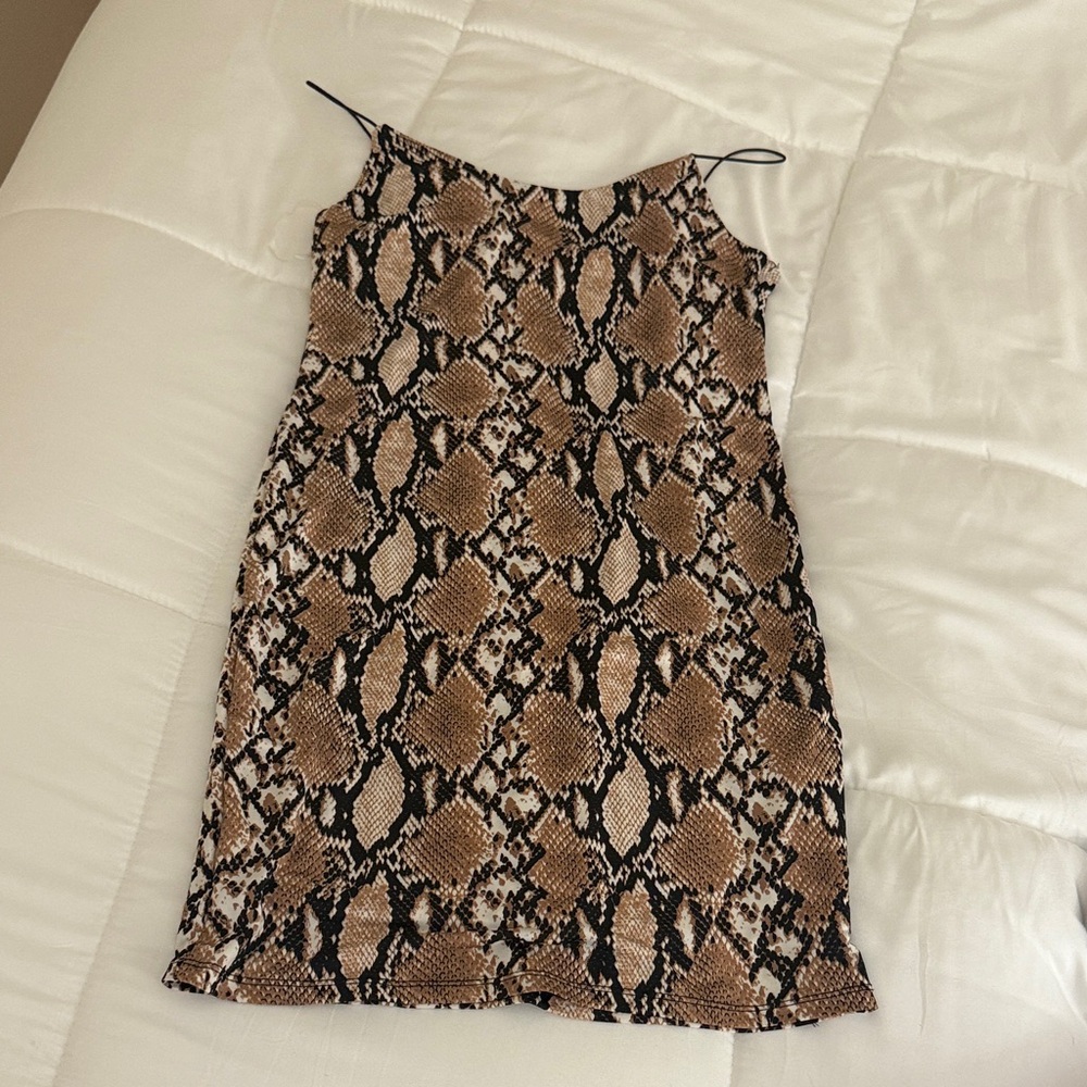 Revamped Snake Print Mini Dress - Brown and Black
